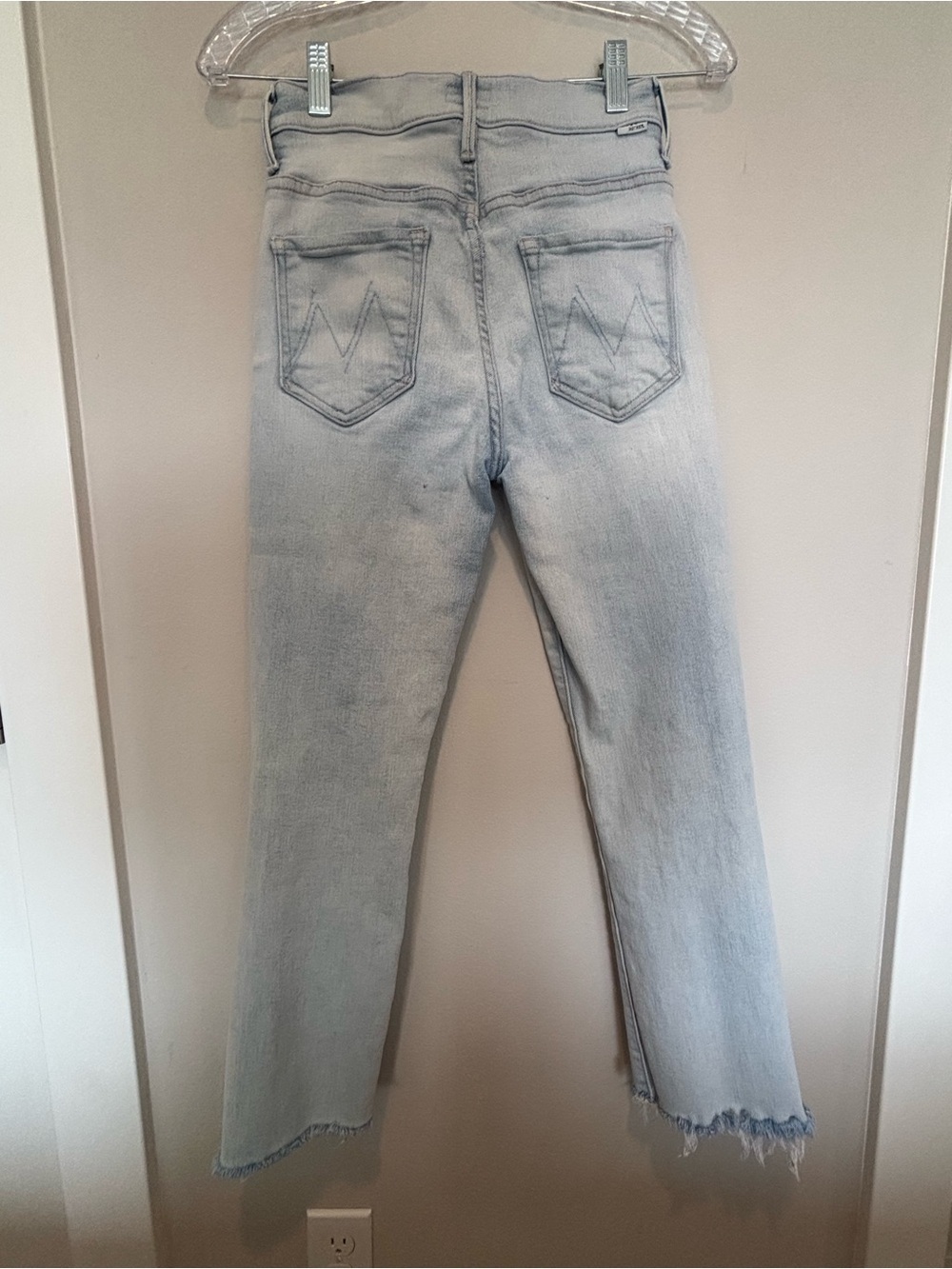 MOTHER Light Blue High-Rise Cropped Jeans with Frayed Hem - Picture 2 of 6